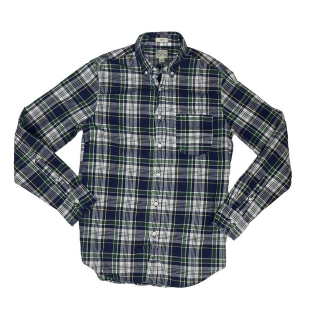 J.Crew Indian‎ Madras Plaid Short Sleeve Shirt Small Slim Pocket Button Down